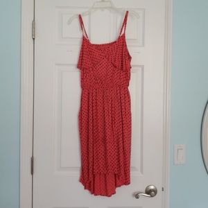 Poppy colored polkadot, high-low sun dress